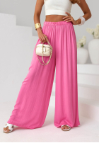 din material textil Pantaloni wide leg z gumką taliei Tropical Paradise roz