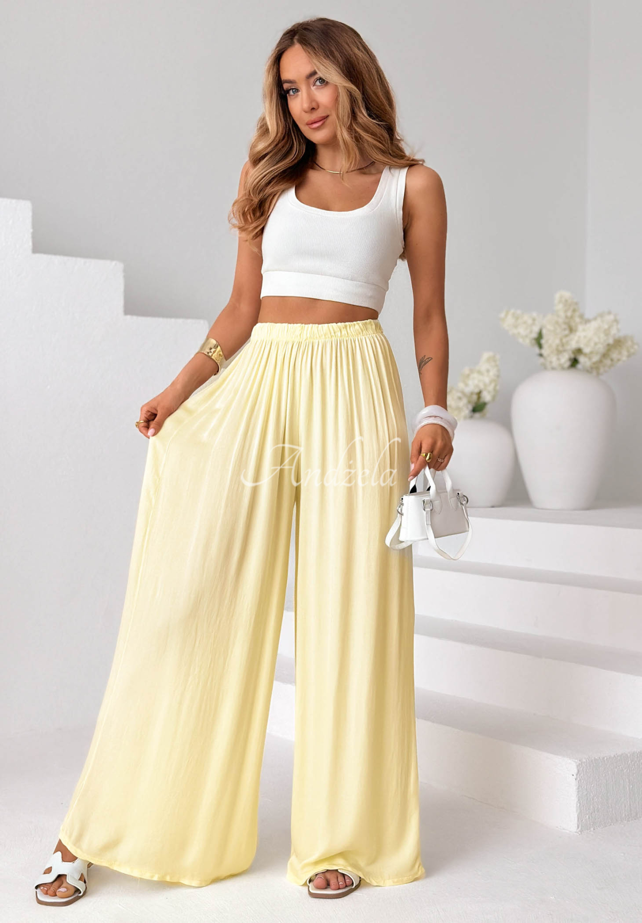Pantaloni wide leg din viscoză Letter To Summer