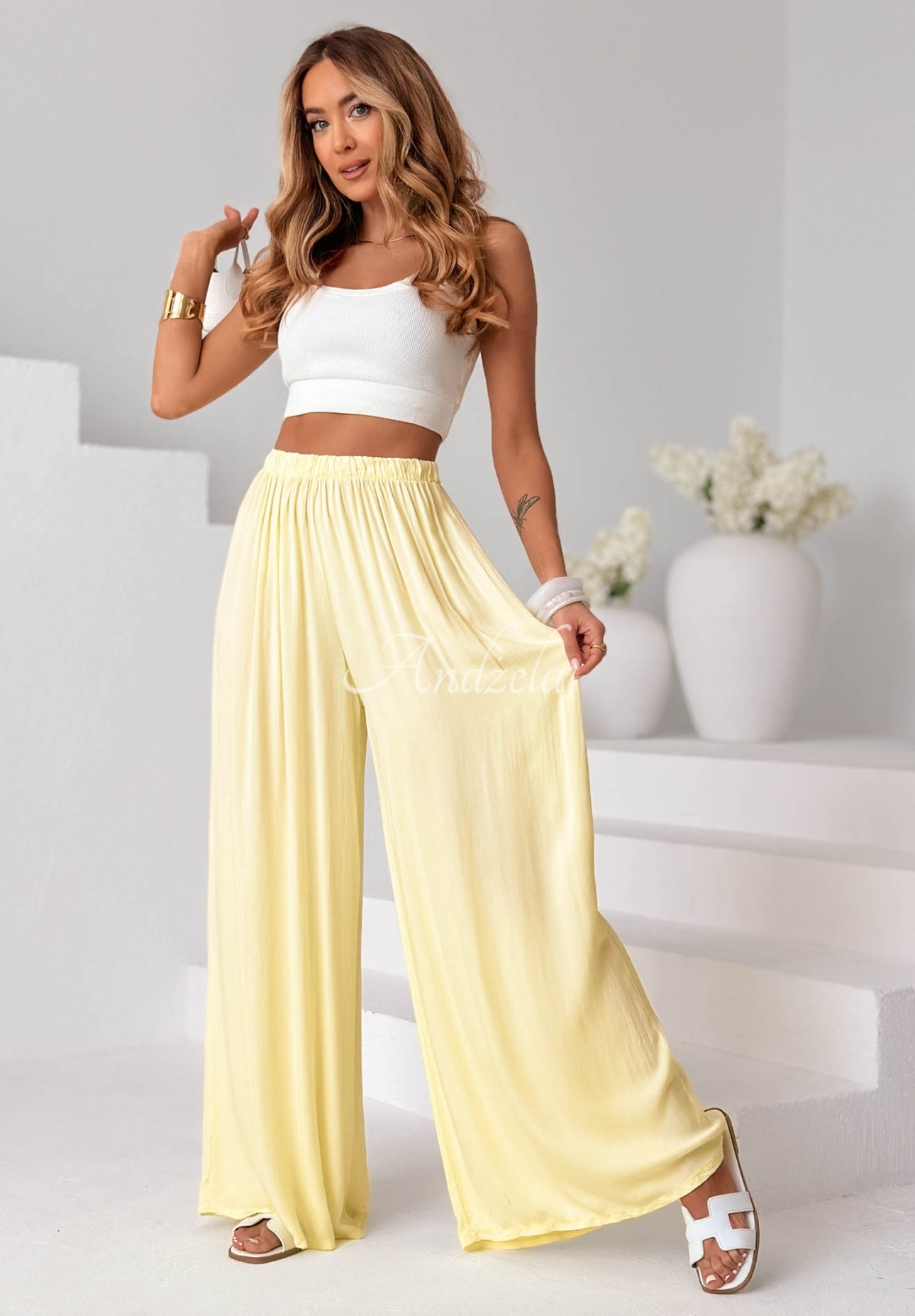 Pantaloni wide leg din viscoză Letter To Summer