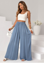 din material textil Pantaloni wide leg z gumką taliei Tropical Paradise roz