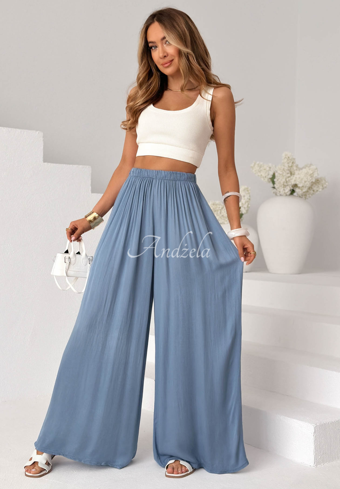Pantaloni wide leg din viscoză Letter To Summer