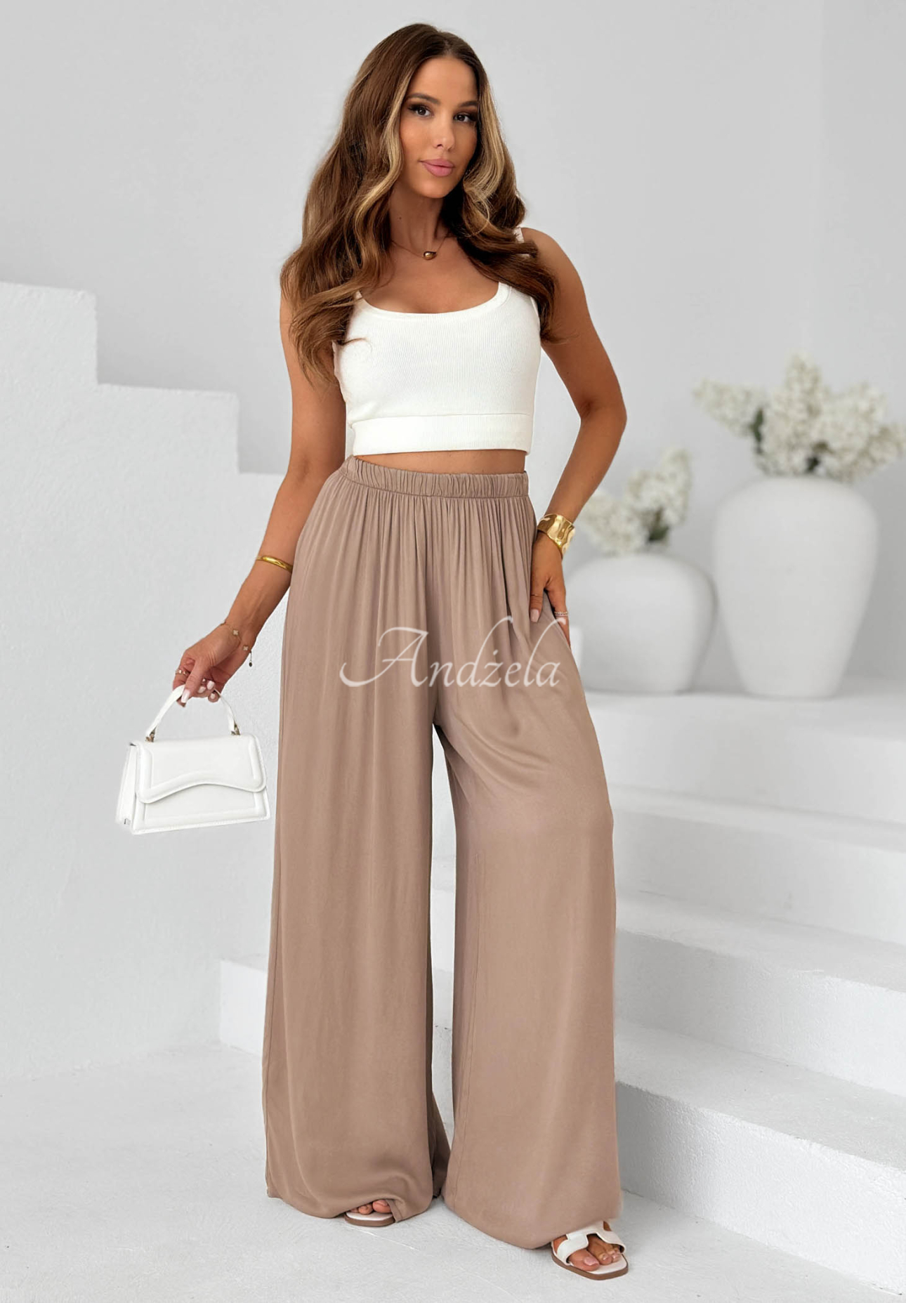 Pantaloni wide leg din viscoză Letter To Summer