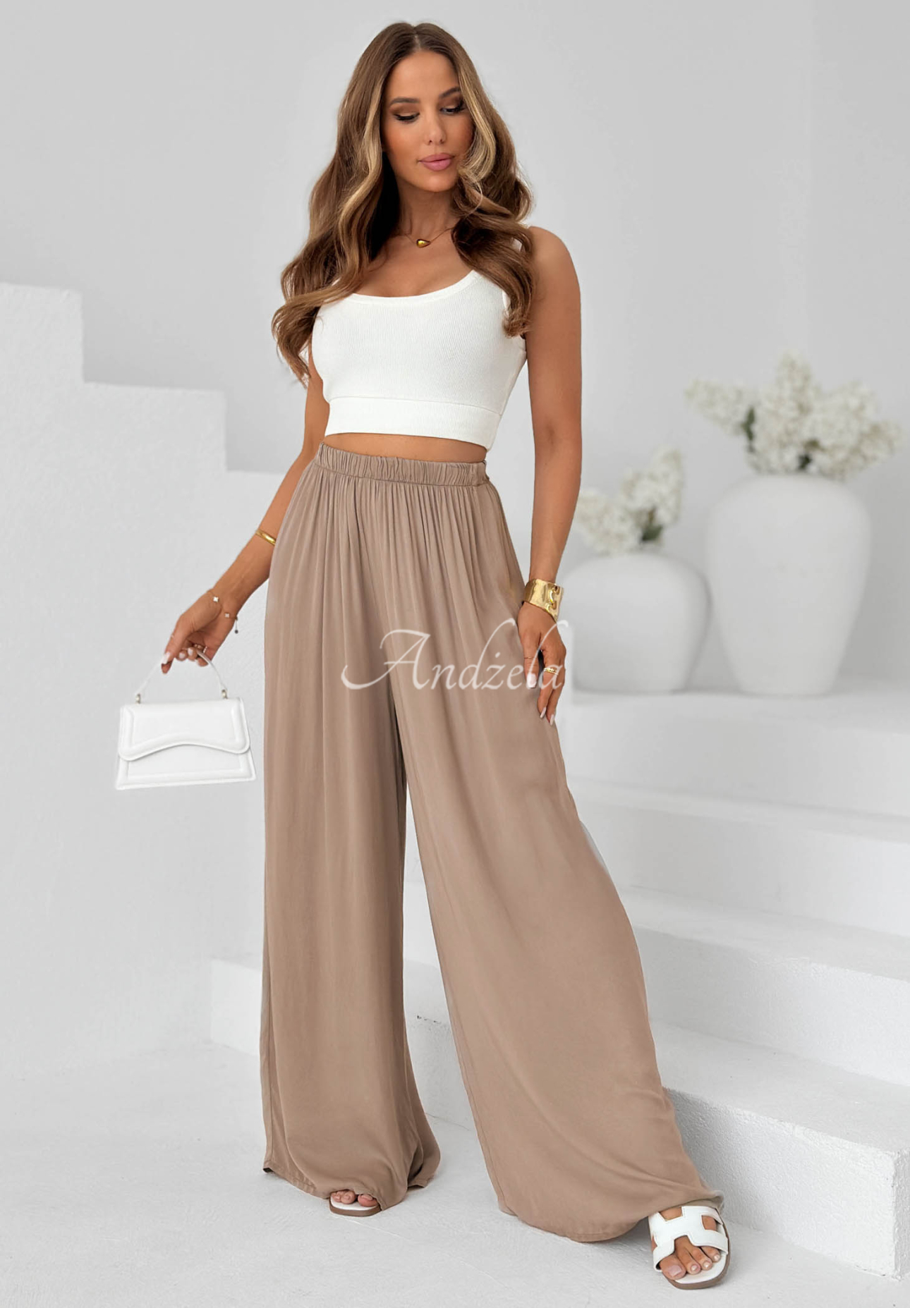 Pantaloni wide leg din viscoză Letter To Summer