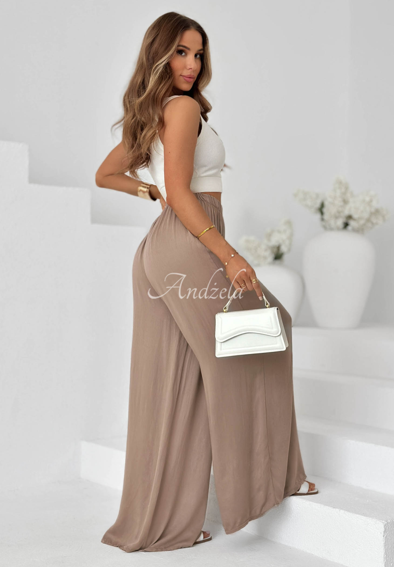 Pantaloni wide leg din viscoză Letter To Summer