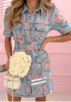 din denim Rochie mini w róże Rose Secret albastru deschis