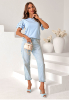 Tricou z ażurowymi rękawkami Maritta roz pudră