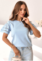 Tricou z ażurowymi rękawkami Maritta roz pudră