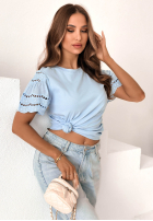 Tricou z ażurowymi rękawkami Maritta roz pudră