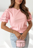 Tricou z ażurowymi rękawkami Maritta roz pudră