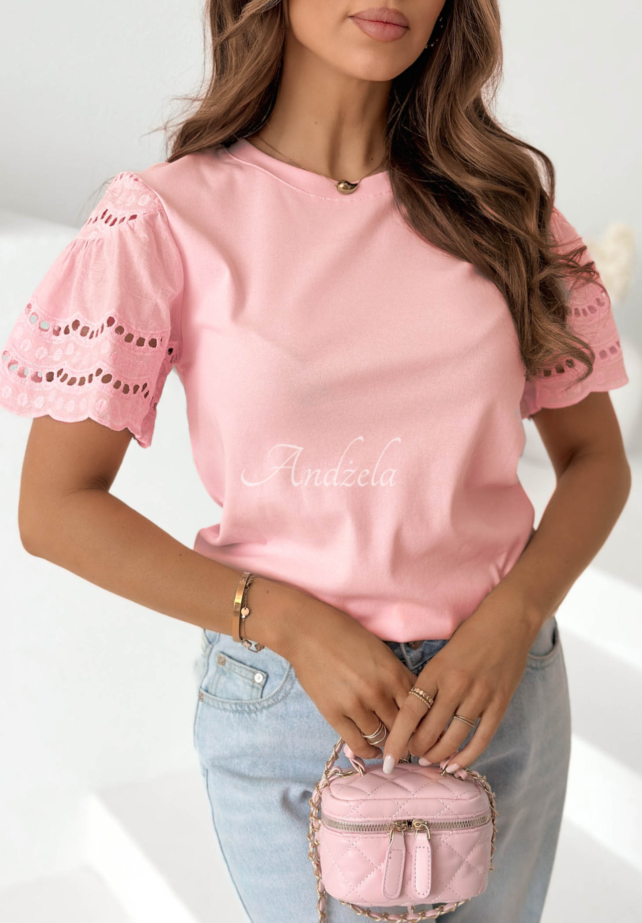 Tricou din bumbac cu mâneci ajurate Maritta