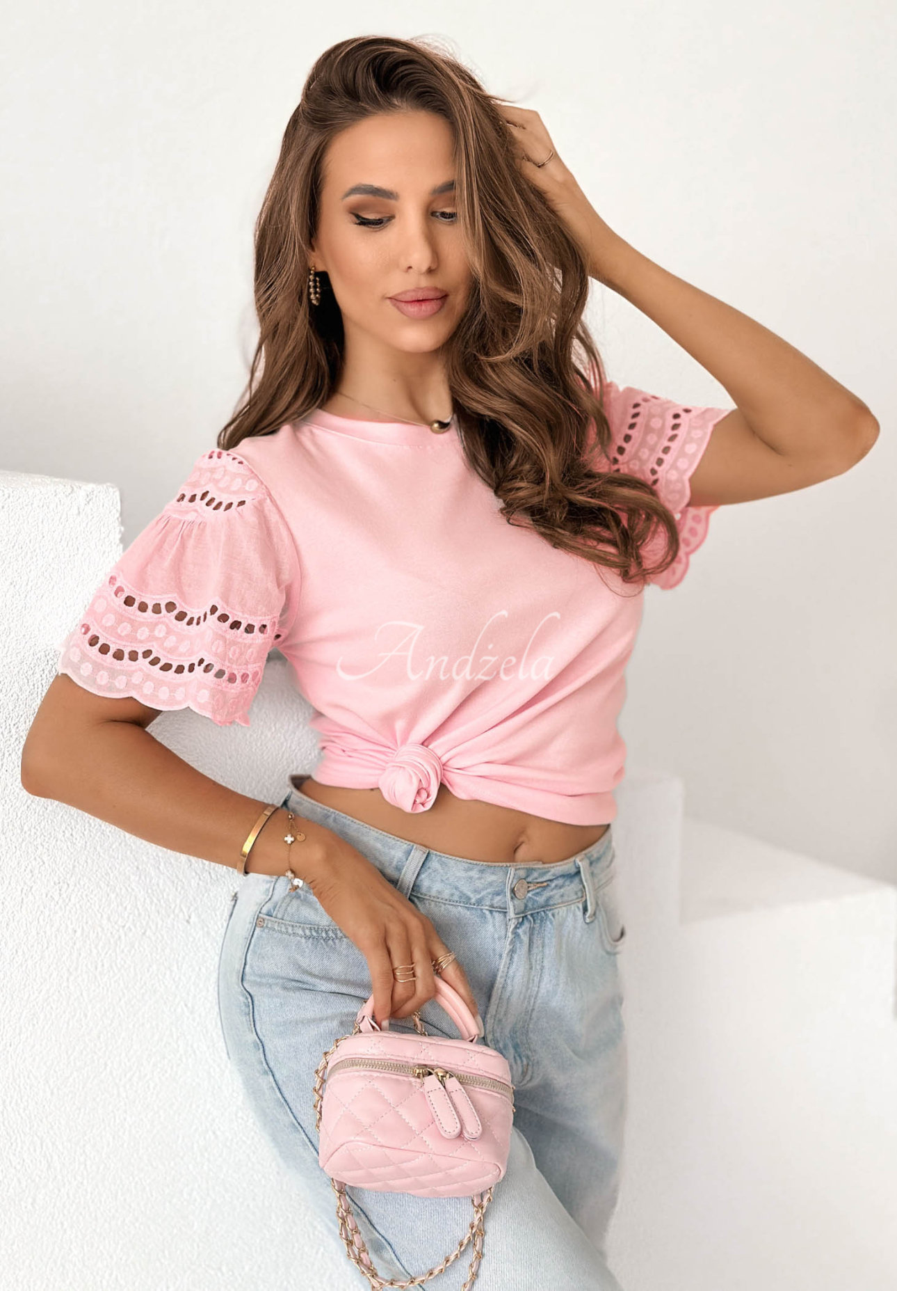 Tricou din bumbac cu mâneci ajurate Maritta