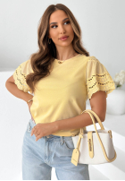 Tricou z ażurowymi rękawkami Maritta roz pudră