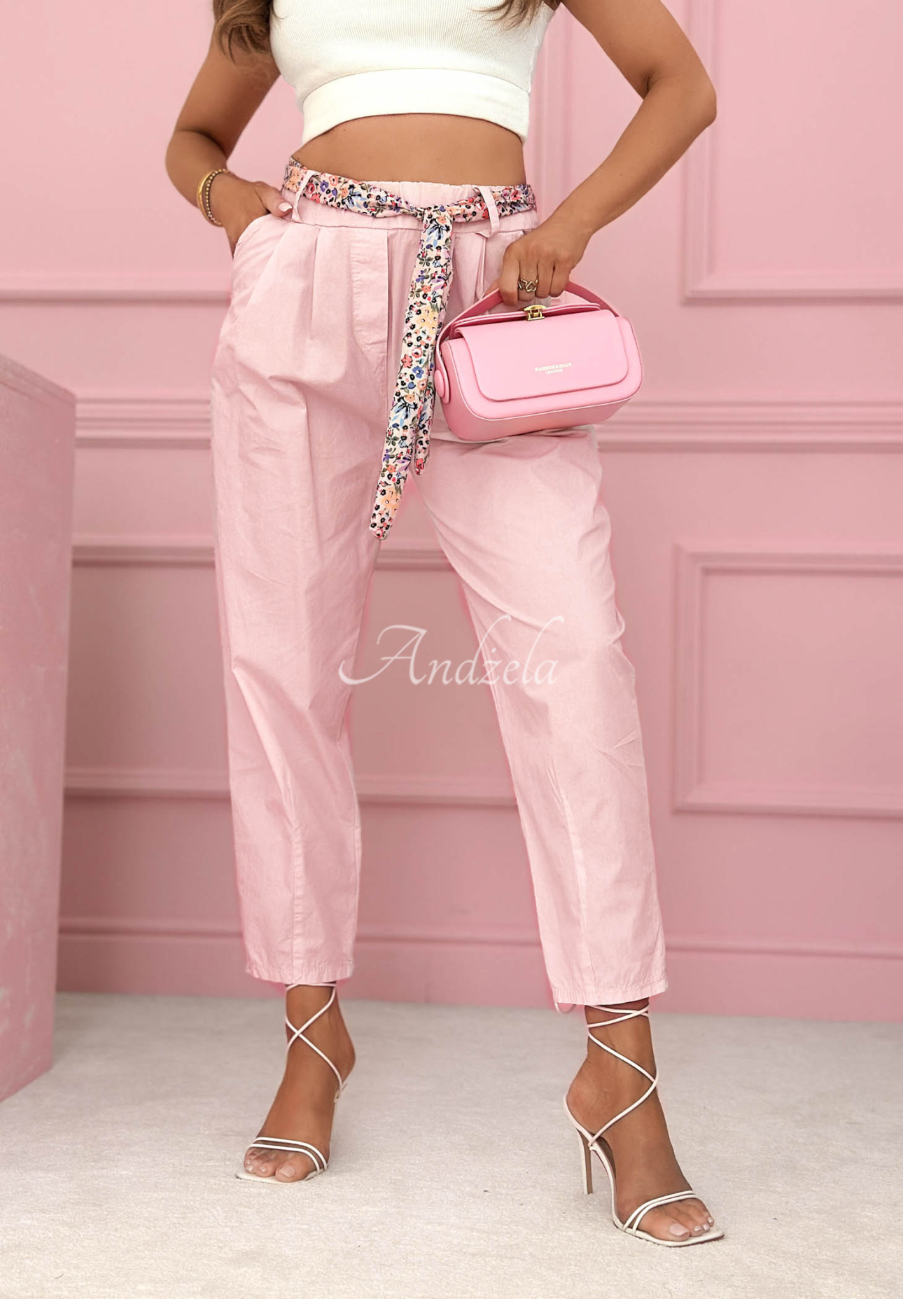 Pantaloni din bumbac cu curea Soft Blossom