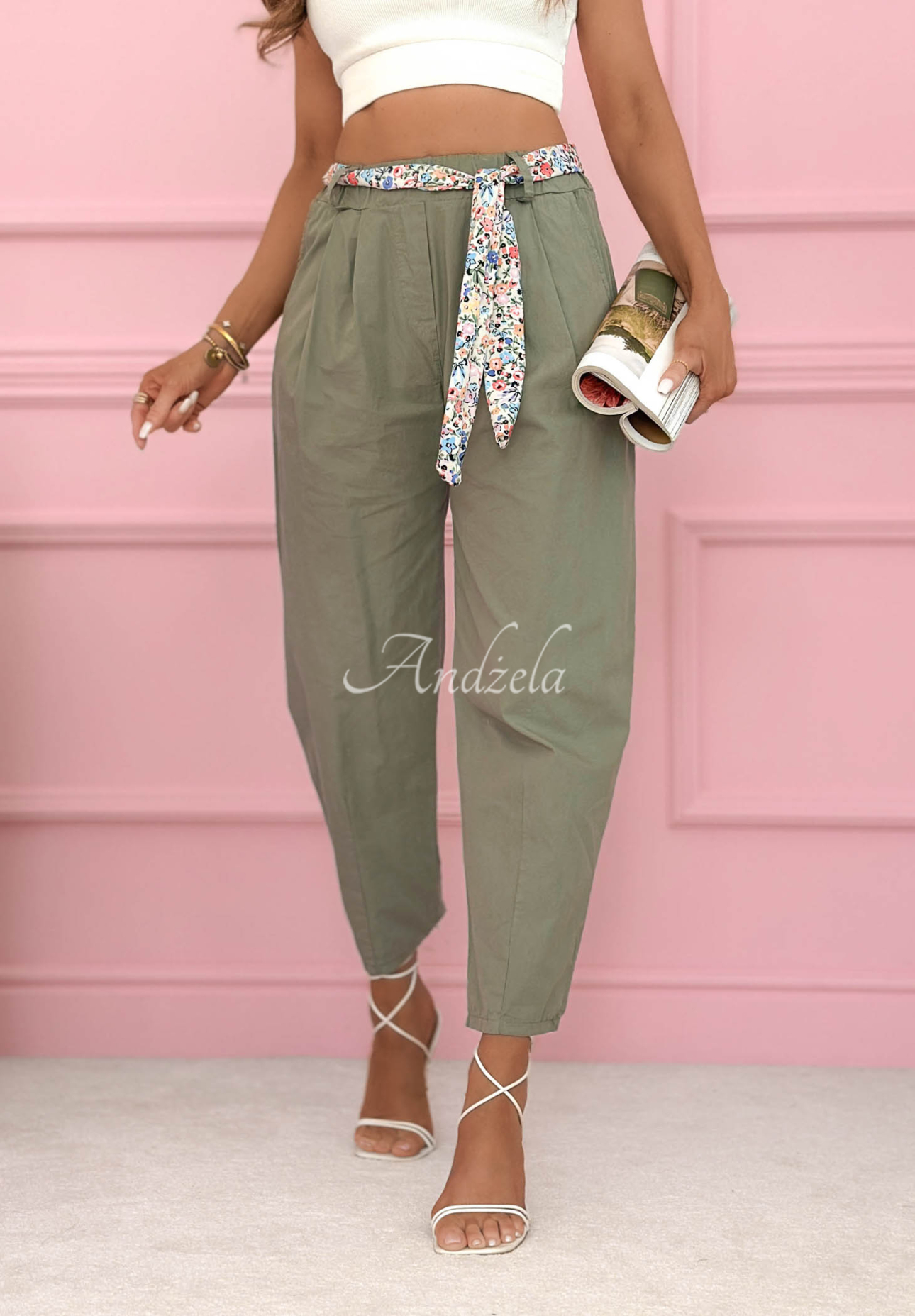 Pantaloni din bumbac cu curea Soft Blossom