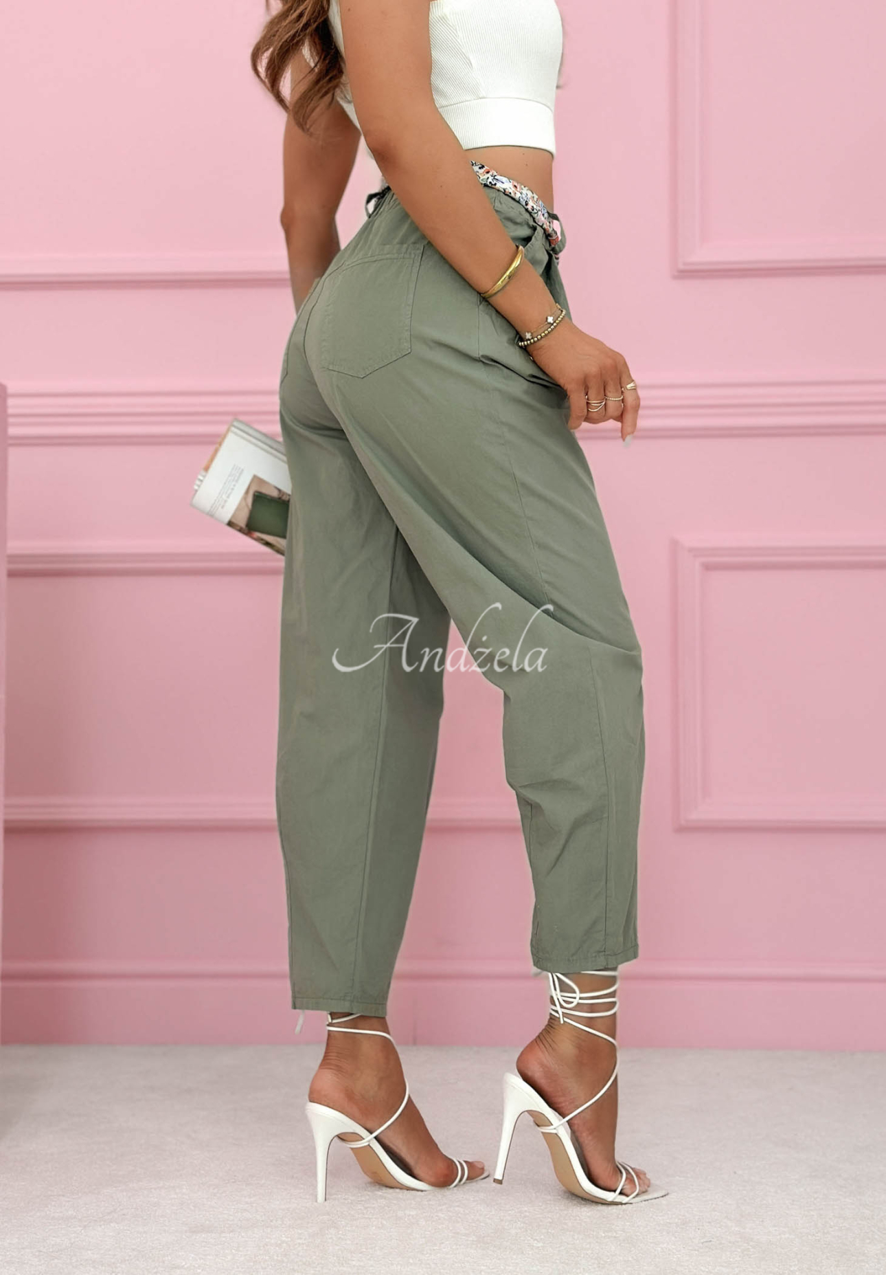 Pantaloni din bumbac cu curea Soft Blossom