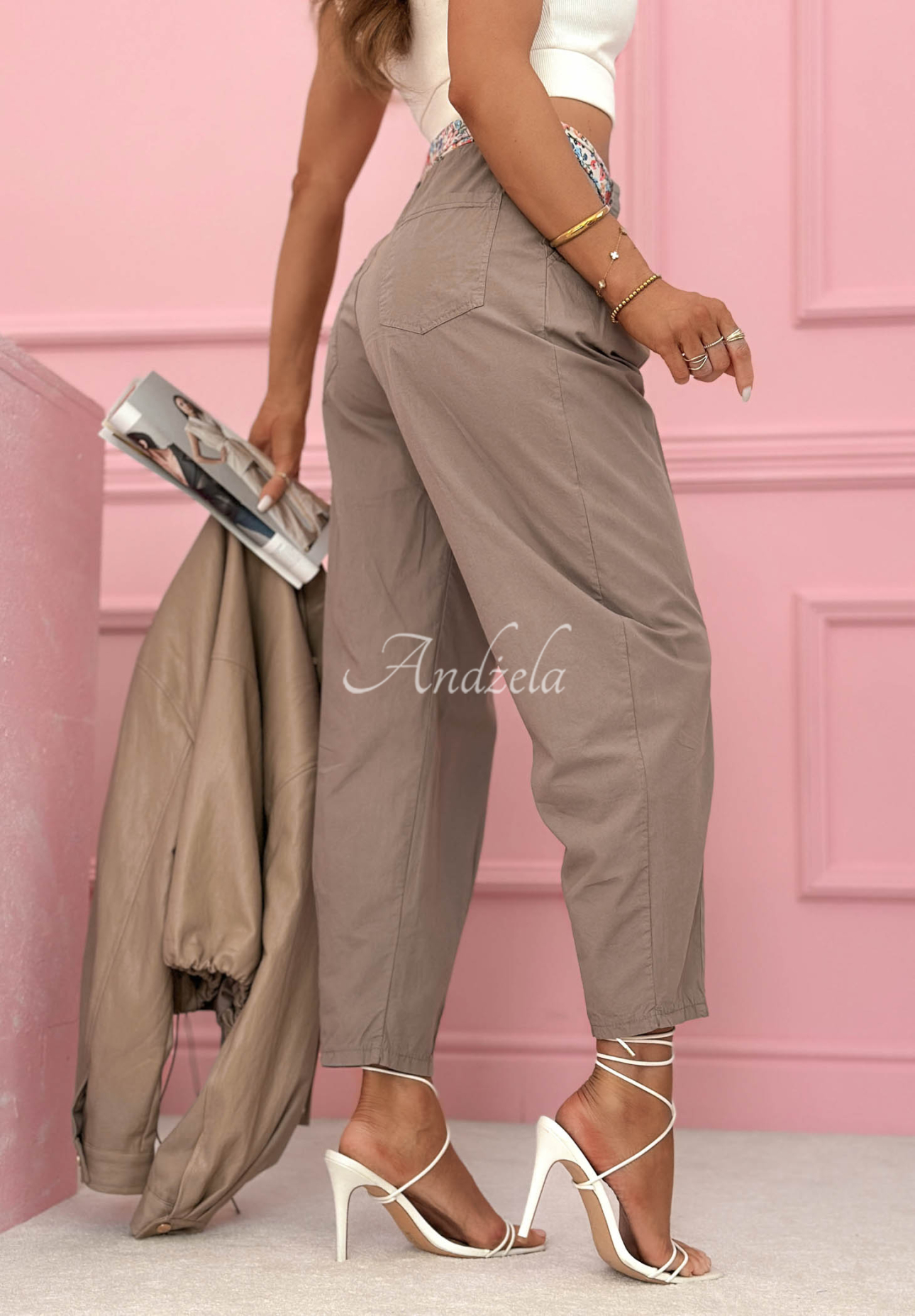 Pantaloni din bumbac cu curea Soft Blossom