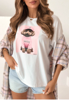 Tricou z nadrukiem Puppy biało-różowy