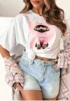 Tricou z nadrukiem Puppy biało-różowy