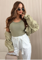 Pantaloni mom fit z wiązanym paskiem Zuri galbenă