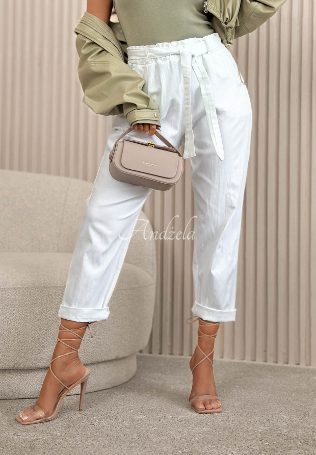 Pantaloni din viscoză mom fit cu curea cu legare Mediolan Trip