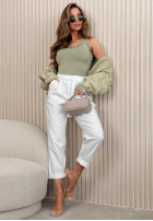 Pantaloni mom fit z wiązanym paskiem Zuri galbenă