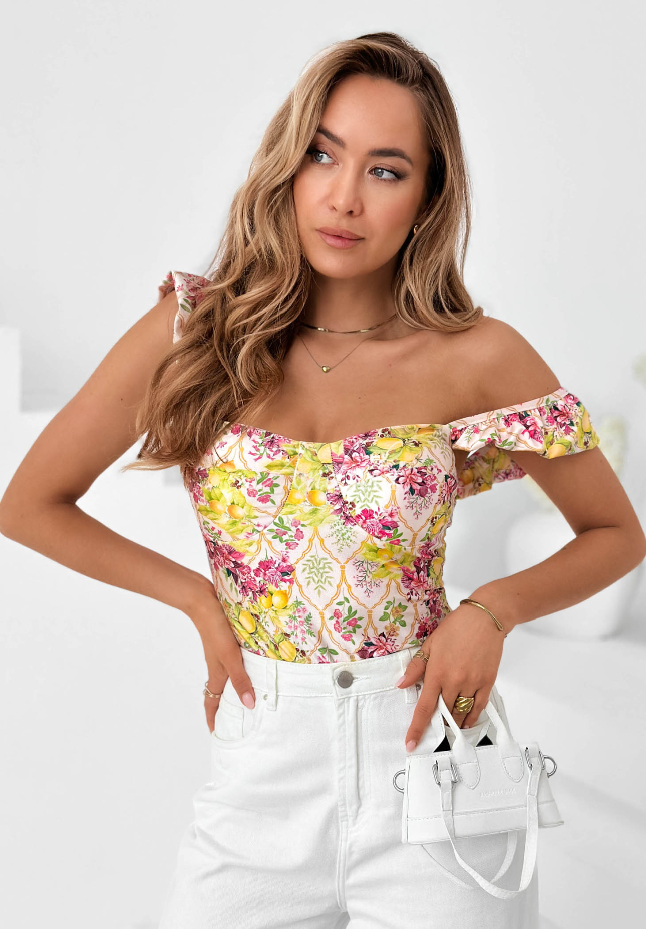 Body cu imprimeu floral și bretele Blossom Ballet