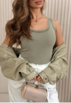 Tricou z dekoltem Azurio mokka