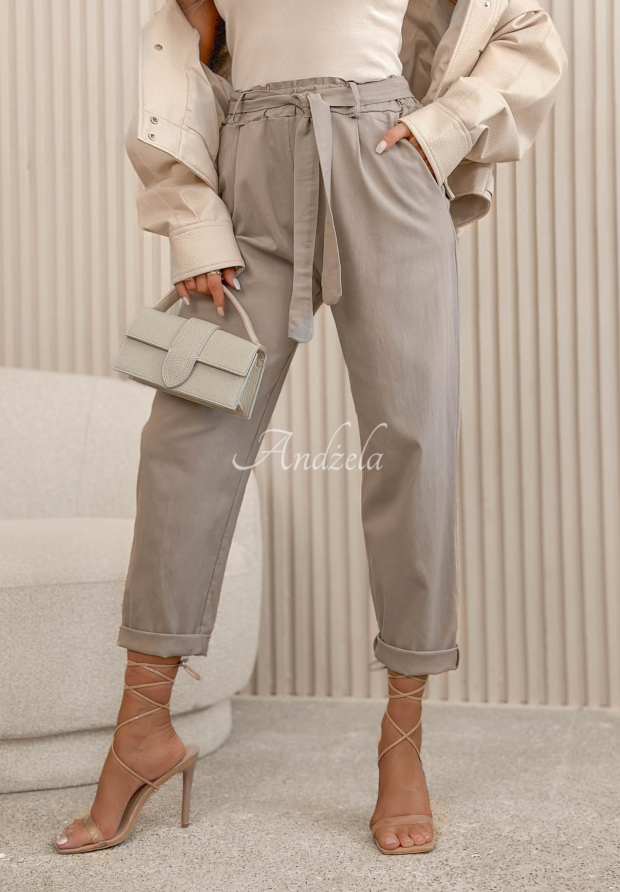 Pantaloni din viscoză mom fit cu curea cu legare Mediolan Trip