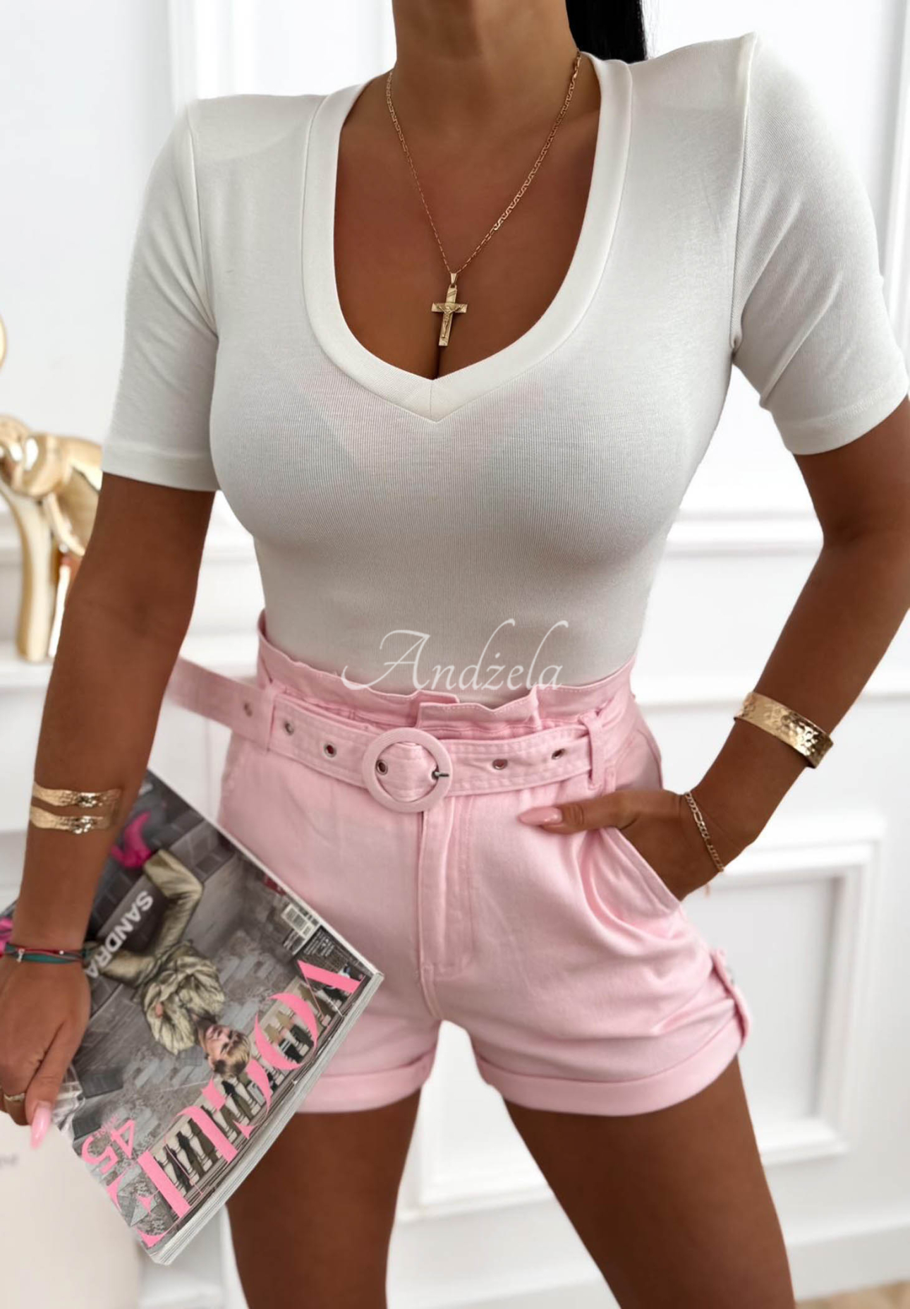 Bluză din viscoză cu mânecă scurtă Just Imagine