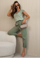 Pantaloni mom fit z wiązanym paskiem Zuri galbenă