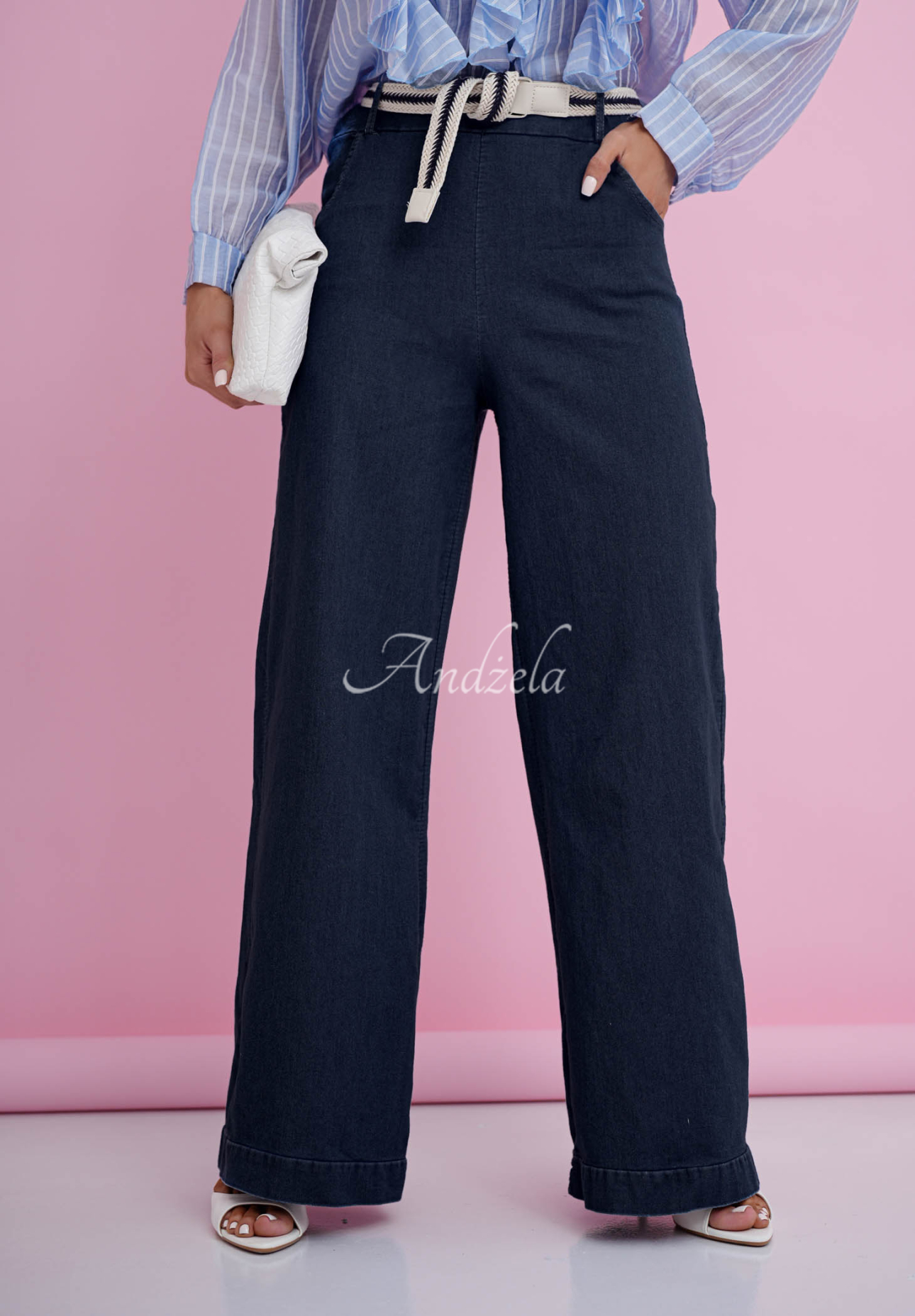 Pantaloni straight din bumbac cu curea Arianna
