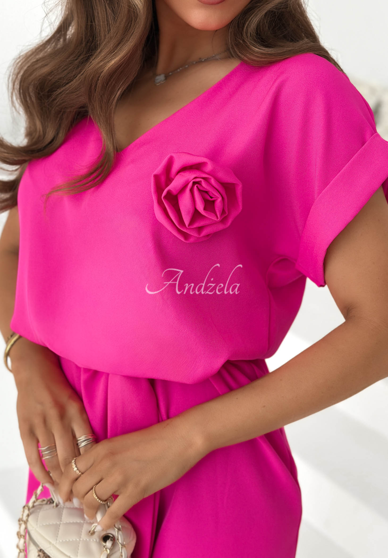 Rochie mini cu floare și viscoză Petal Romance