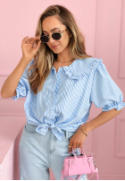 Cămașă z kołnierzem w paski Kaya albastru azuriu