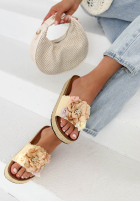 Șlapi z kwiatami na pasku Floriso bej