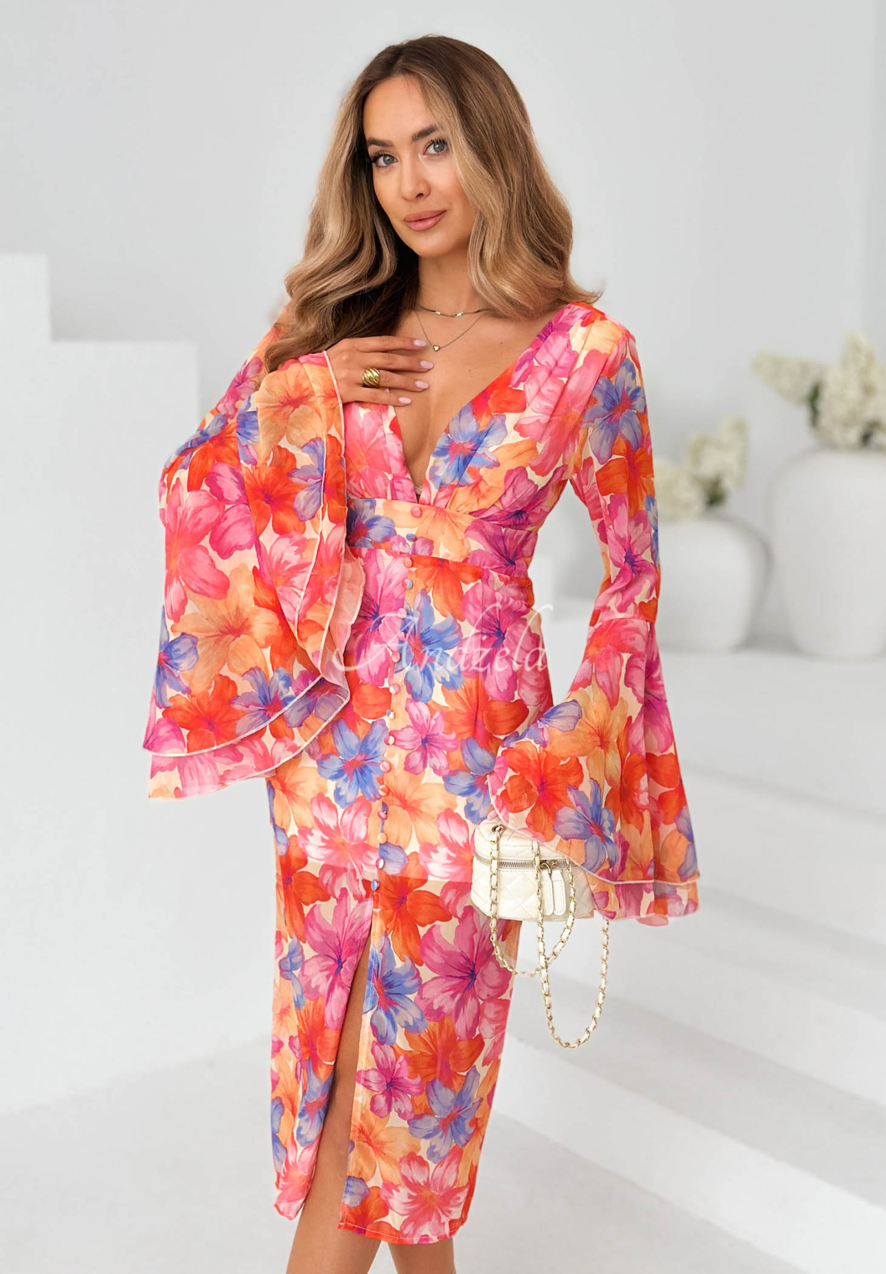 Rochie midi cu imprimeu floral și mâneci largi Dreamy Bloom