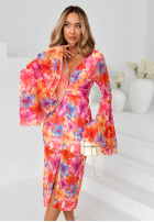Kwiecista Rochie z szerokimi rękawami Dreamy Bloom pomarańczowo-violet