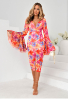Kwiecista Rochie z szerokimi rękawami Dreamy Bloom pomarańczowo-violet
