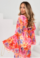 Kwiecista Rochie z szerokimi rękawami Dreamy Bloom pomarańczowo-violet