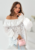 Ażurowa Bluză Cu croială spaniolă Summer Seaside bej