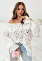 Ażurowa Bluză Cu croială spaniolă Summer Seaside bej