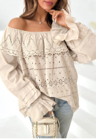 Ażurowa Bluză Cu croială spaniolă boho Pretty Sunshine bej