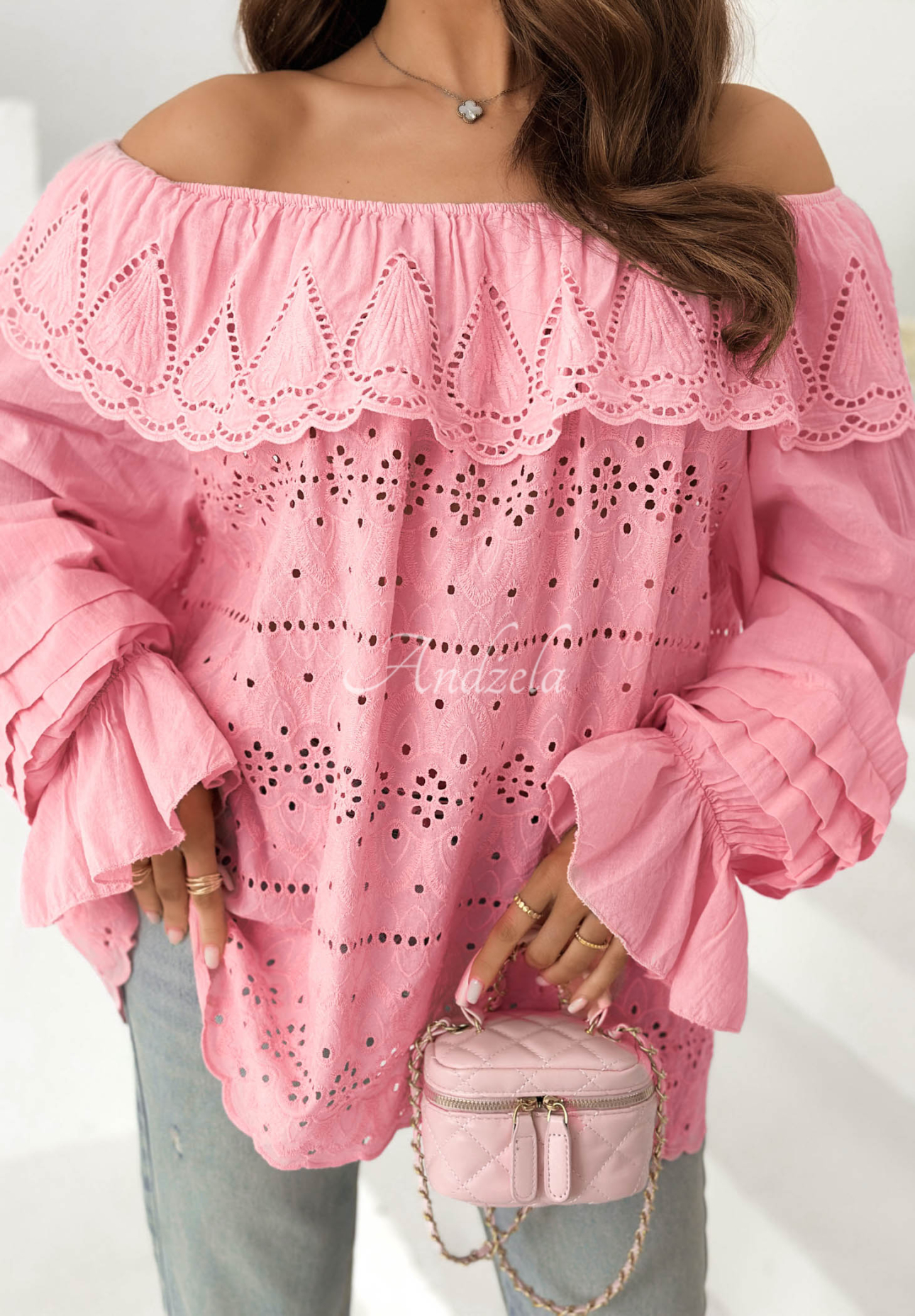 Bluză spaniolă boho din bumbac cu model ajurat Pretty Sunshine