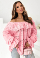 Ażurowa Bluză Cu croială spaniolă boho Pretty Sunshine bej