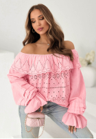 Ażurowa Bluză Cu croială spaniolă boho Pretty Sunshine bej