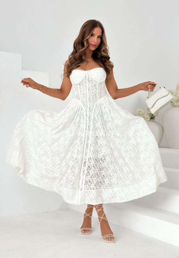 Rochie maxi din dantelă cu partea de sus tip corset Summer Amour
