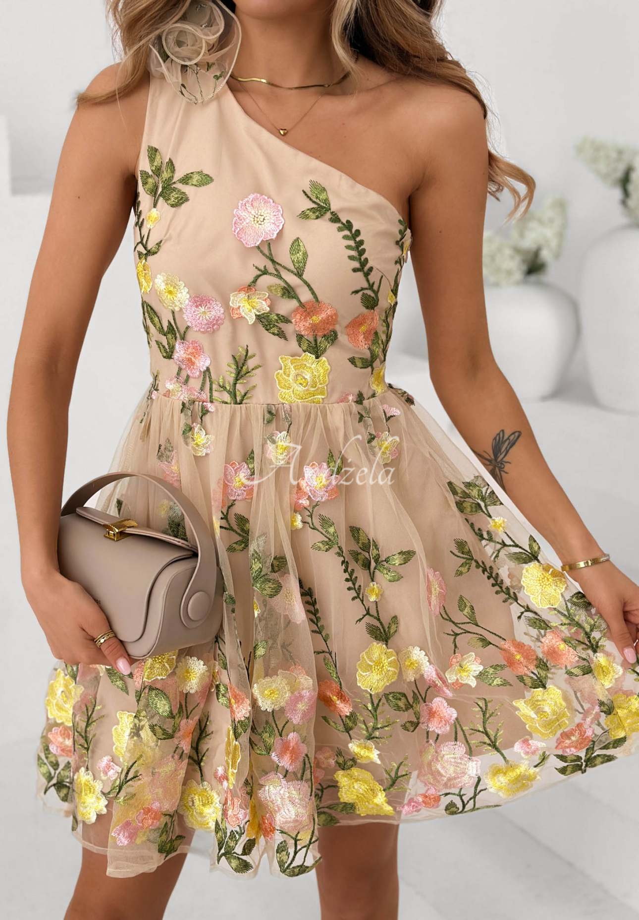 Rochie mini din tul cu flori brodate Grace Bloom