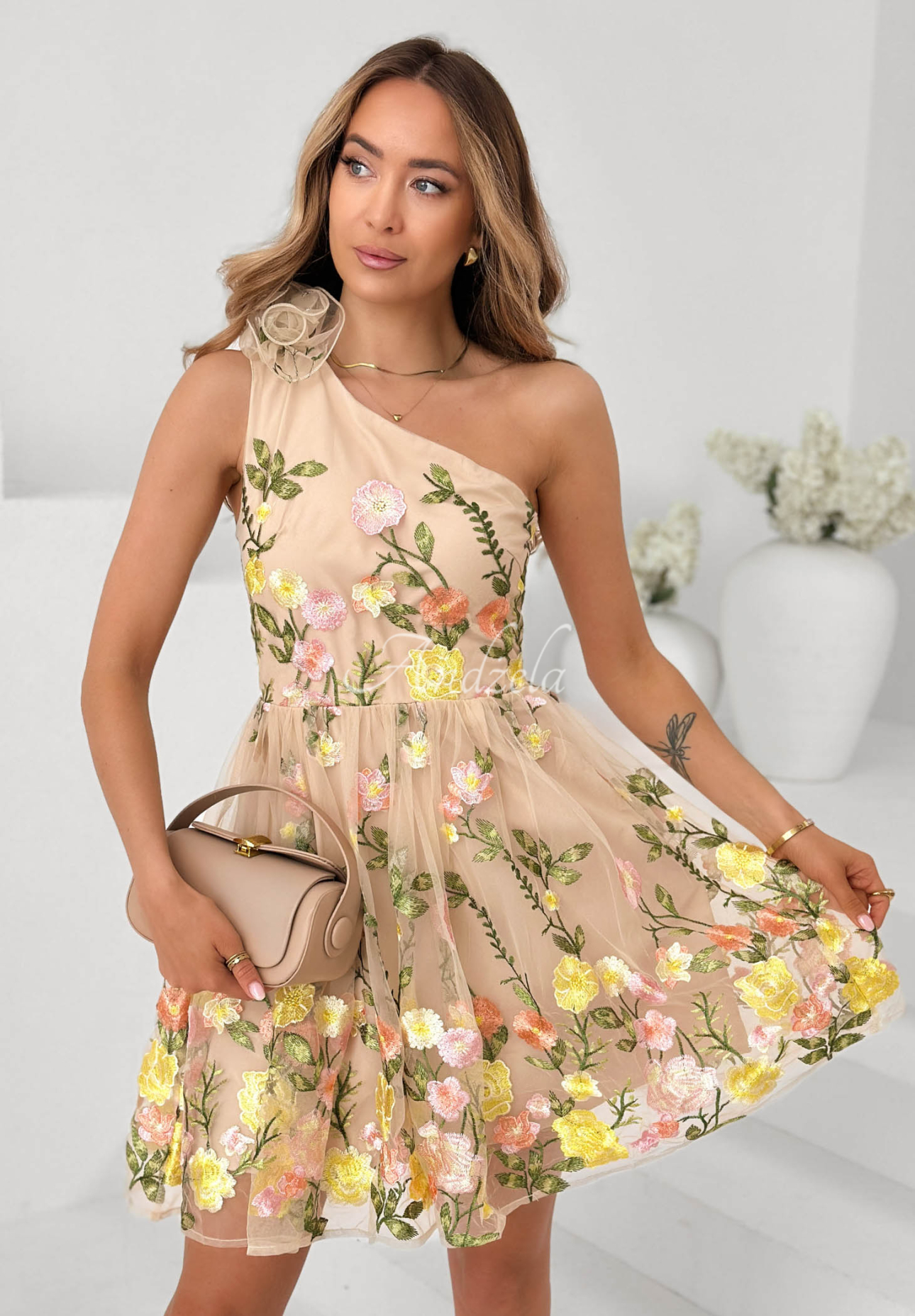 Rochie mini din tul cu flori brodate Grace Bloom