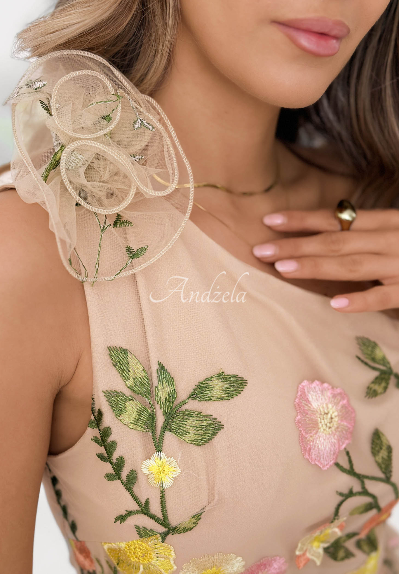 Rochie mini din tul cu flori brodate Grace Bloom