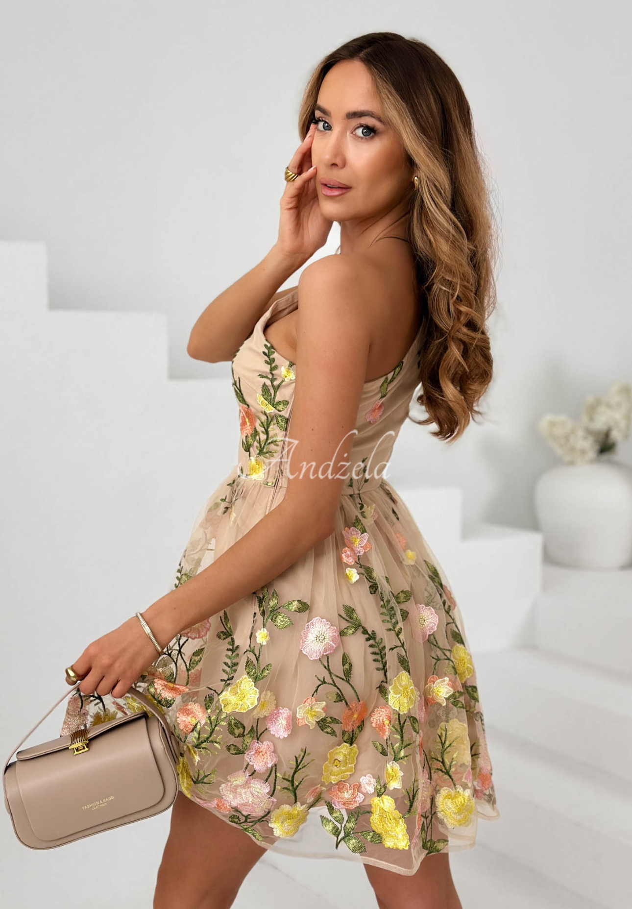 Rochie mini din tul cu flori brodate Grace Bloom
