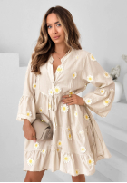 Rochie z falbankami i kwiatowymi naszywkami Cute Daisy albastru azuriu